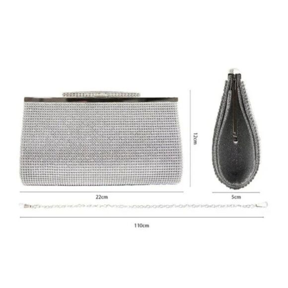 NEW CLUTCH Evening Bag Rhinestone Silver - Picture 2 of 7